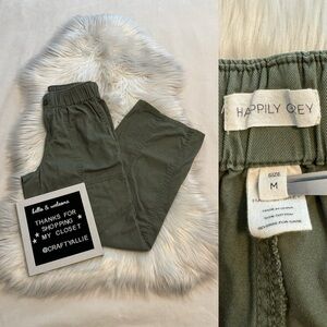 Happily Grey Olive Green Casual Cotton Pants | Women’s Medium